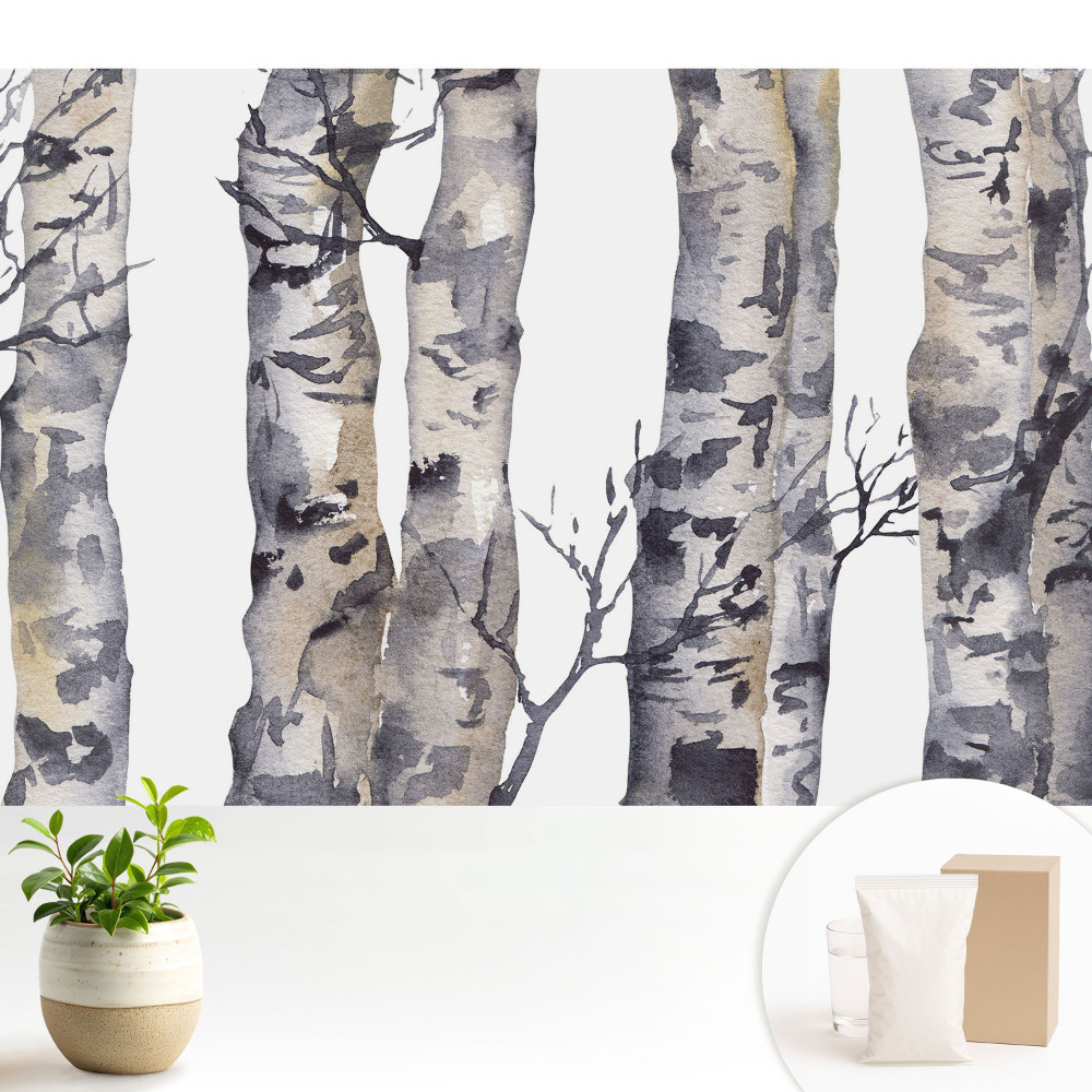 Dekor tapéta Szürke nyárfatörzsek akvarellben