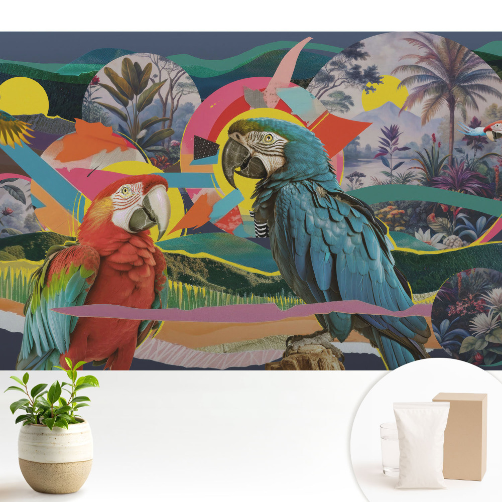 Tapéta Színes papagájok trópusi környezetben