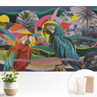 Tapéta Színes papagájok trópusi környezetben