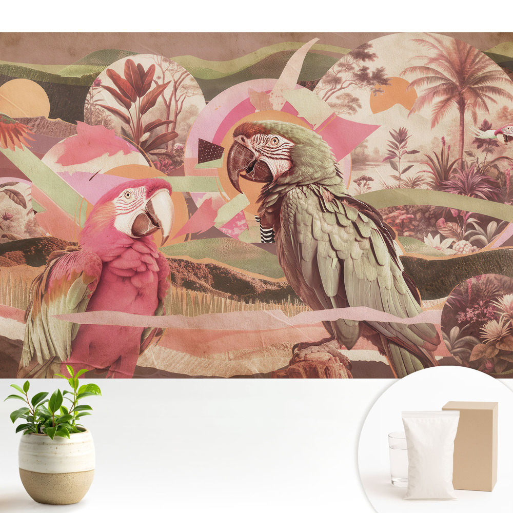 Tapéta Egzotikus papagájok és trópusi növényzet