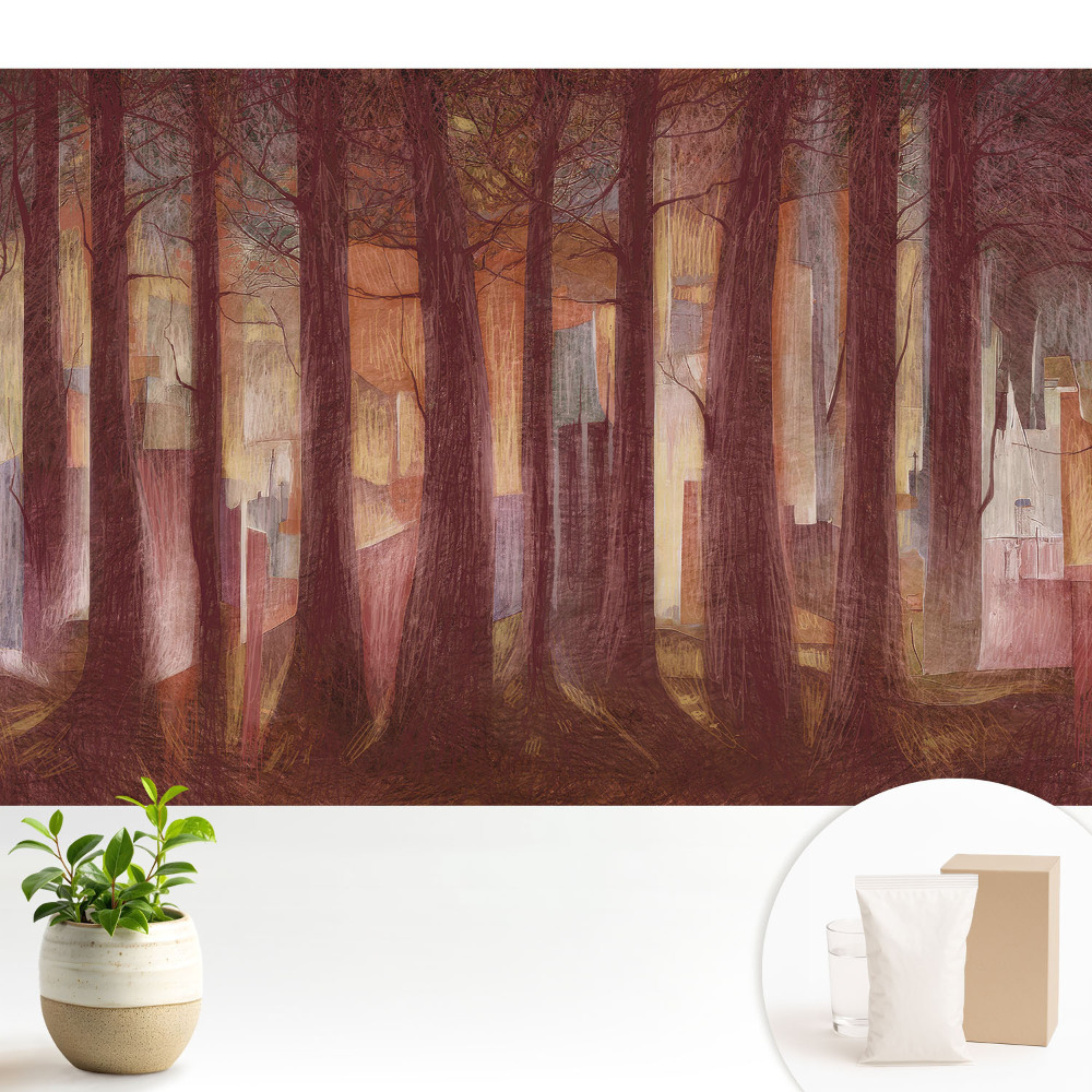 Dekor tapéta Egy erdő absztrakt épületekkel a háttérben