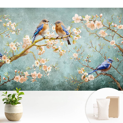 Tapéta Madarak virágzó ágakon pasztell minta