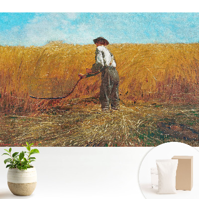 Dekor tapéta Egy gazda egy búzaföldön a kék ég alatt