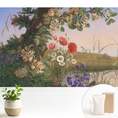 Modern tapéta Színes virágos táj, idilli hangulat