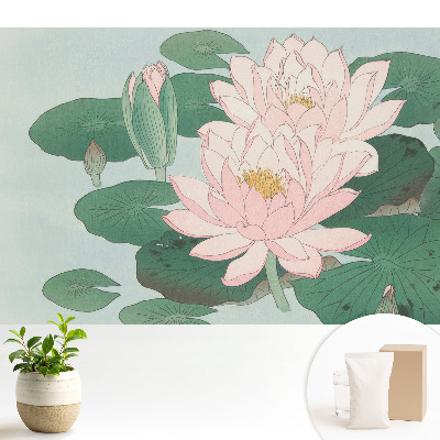 Modern tapéta Lótuszvirág zöld leveleken