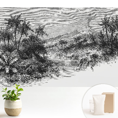 Dekor tapéta Trópusi metszet vulkánnal