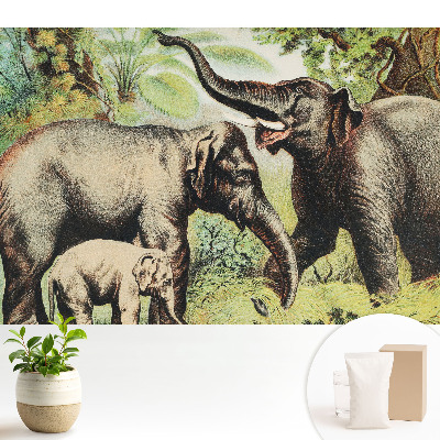 Modern tapéta Elefántcsalád a dzsungel hátterében