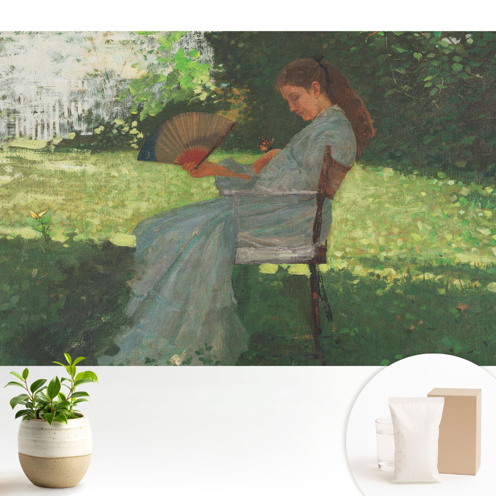 Modern tapéta Egy kerti ventilátoros nő harmóniát érez