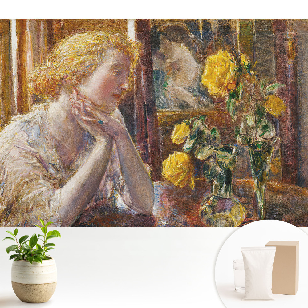 Modern tapéta Egy töprengő sziluett és színes virágok