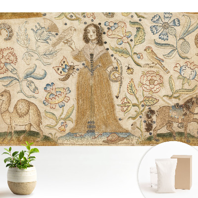 Tapéta Virágos tájkép egy alakkal a közepén