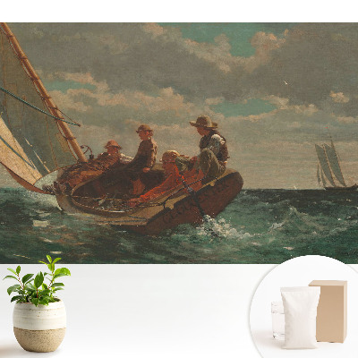 Tapéta Egy hajó egy viharos tengeren egy csoport emberrel