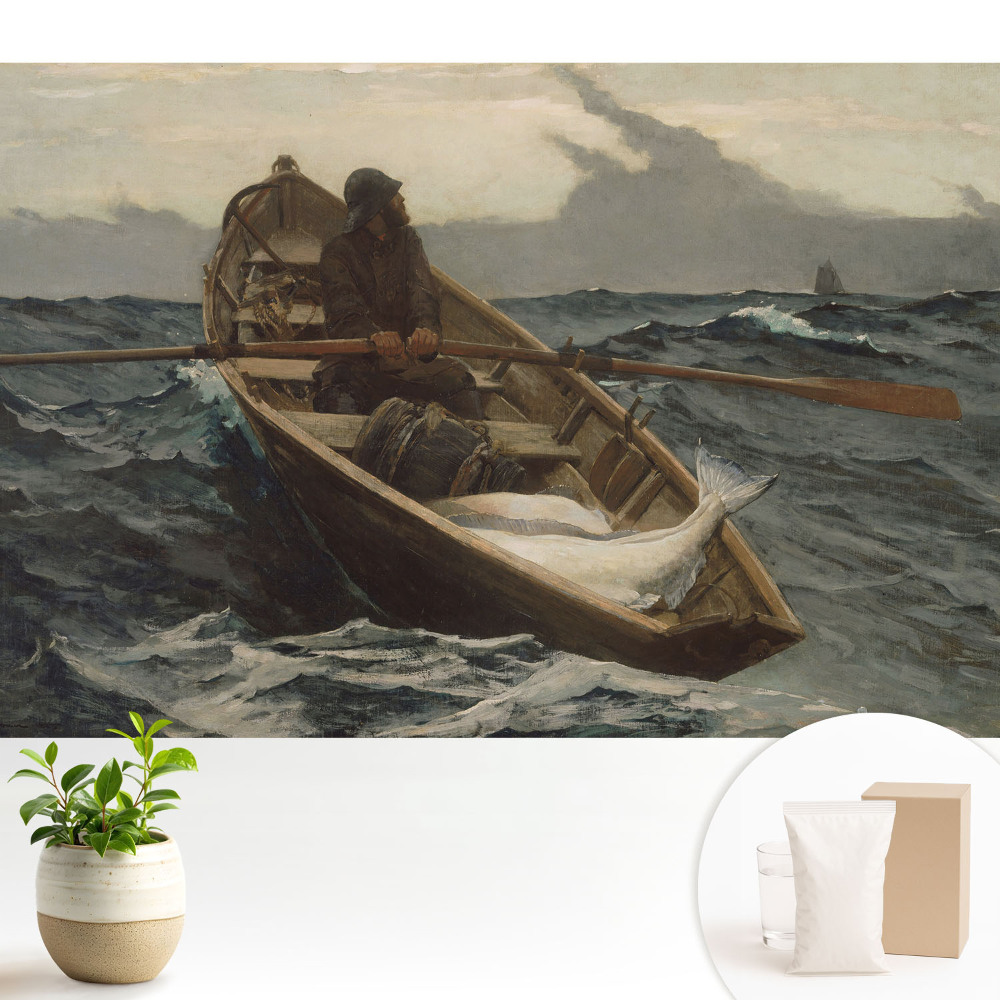 Tapéta Egy halász horgászik a viharos tengeren