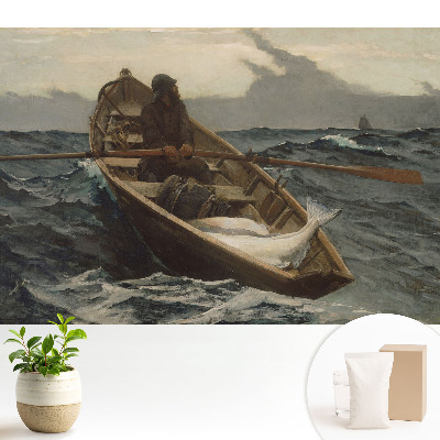 Tapéta Egy halász horgászik a viharos tengeren