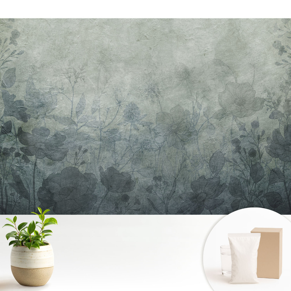 Modern tapéta Virágmotívumok szürke háttéren