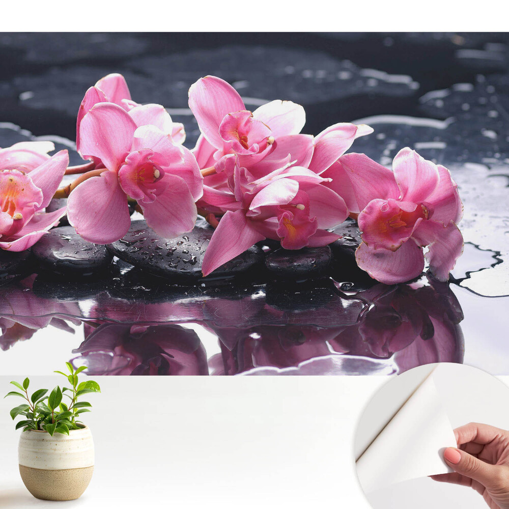 Öntapadó tapéta rózsaszín orchideákkal köveken