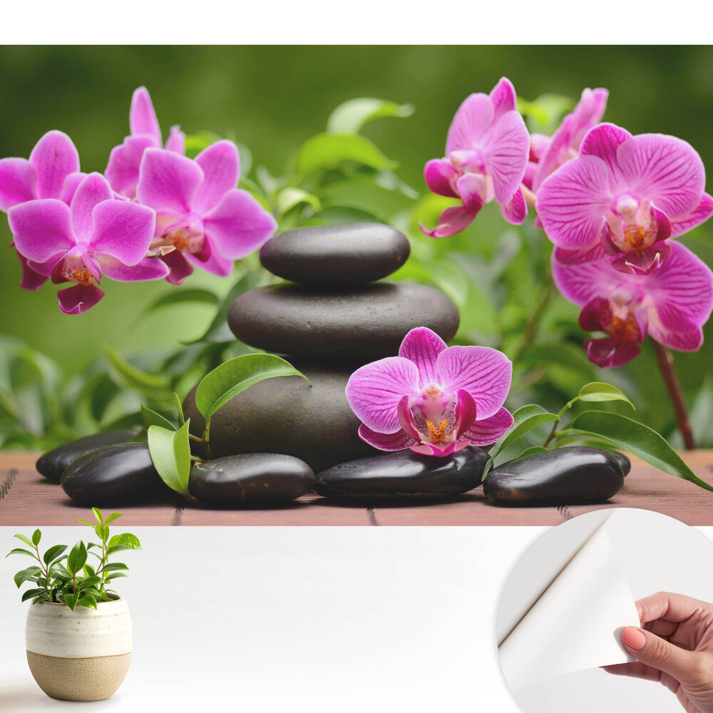 Öntapadós tapéta falra Virágok és kövek harmonikus elrendezésben