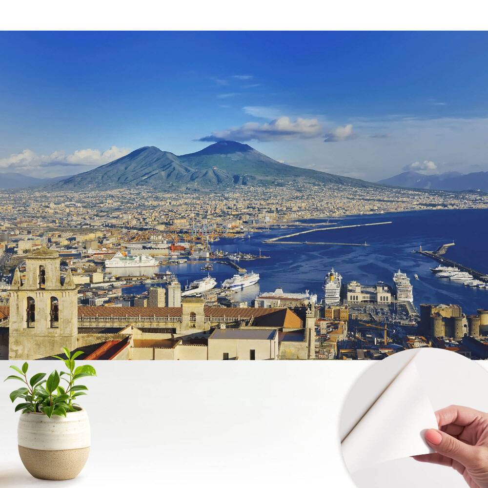 Modern tapéta Festői táj vulkánnal és kikötővel