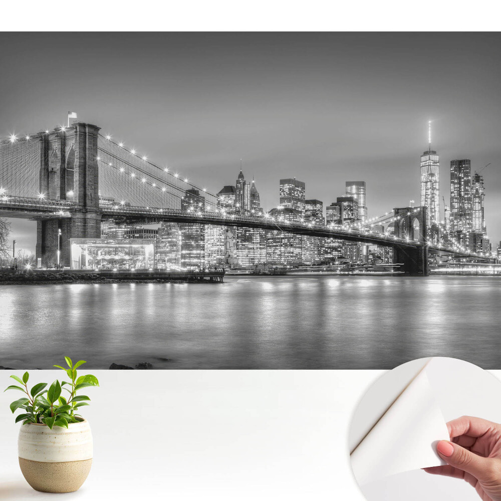 Dekor tapéta Éjszakai panoráma a metropoliszról, a hídról és a felhőkarcolókról