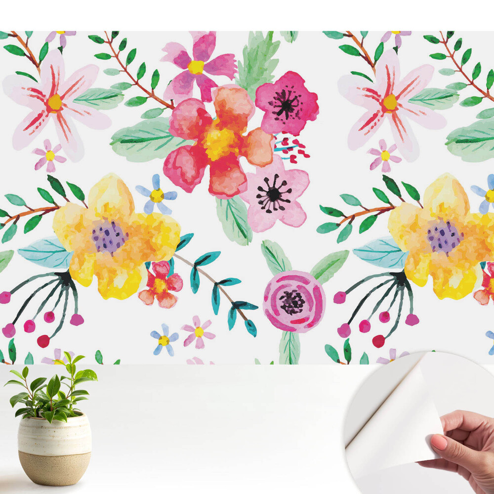 Öntapadós tapéta falra Színes akvarell virágok