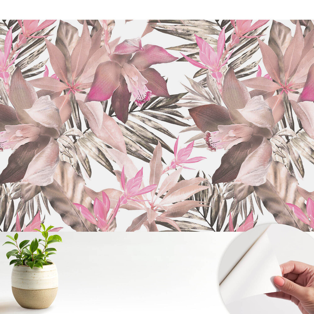 Öntapadós tapéta falra Pasztell egzotikus virágok harmonikus mintázata