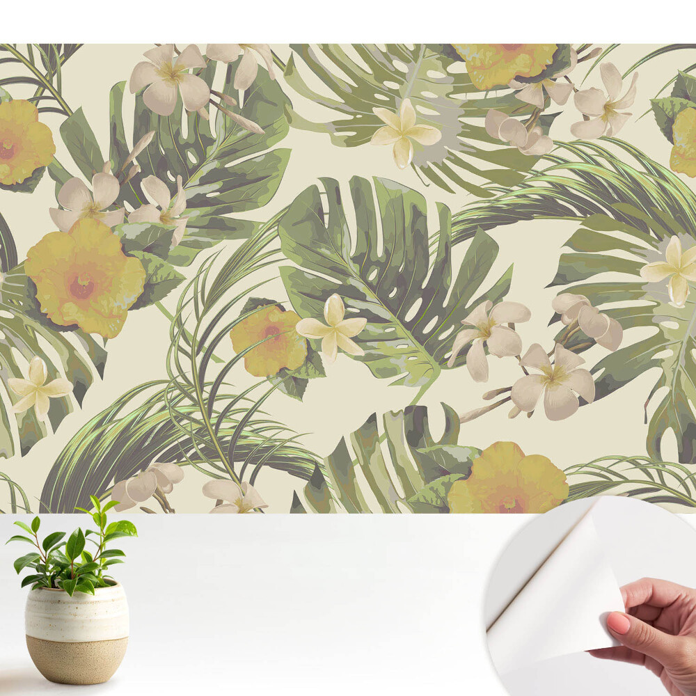 Modern tapéta Trópusi levelek, egzotikus virágok