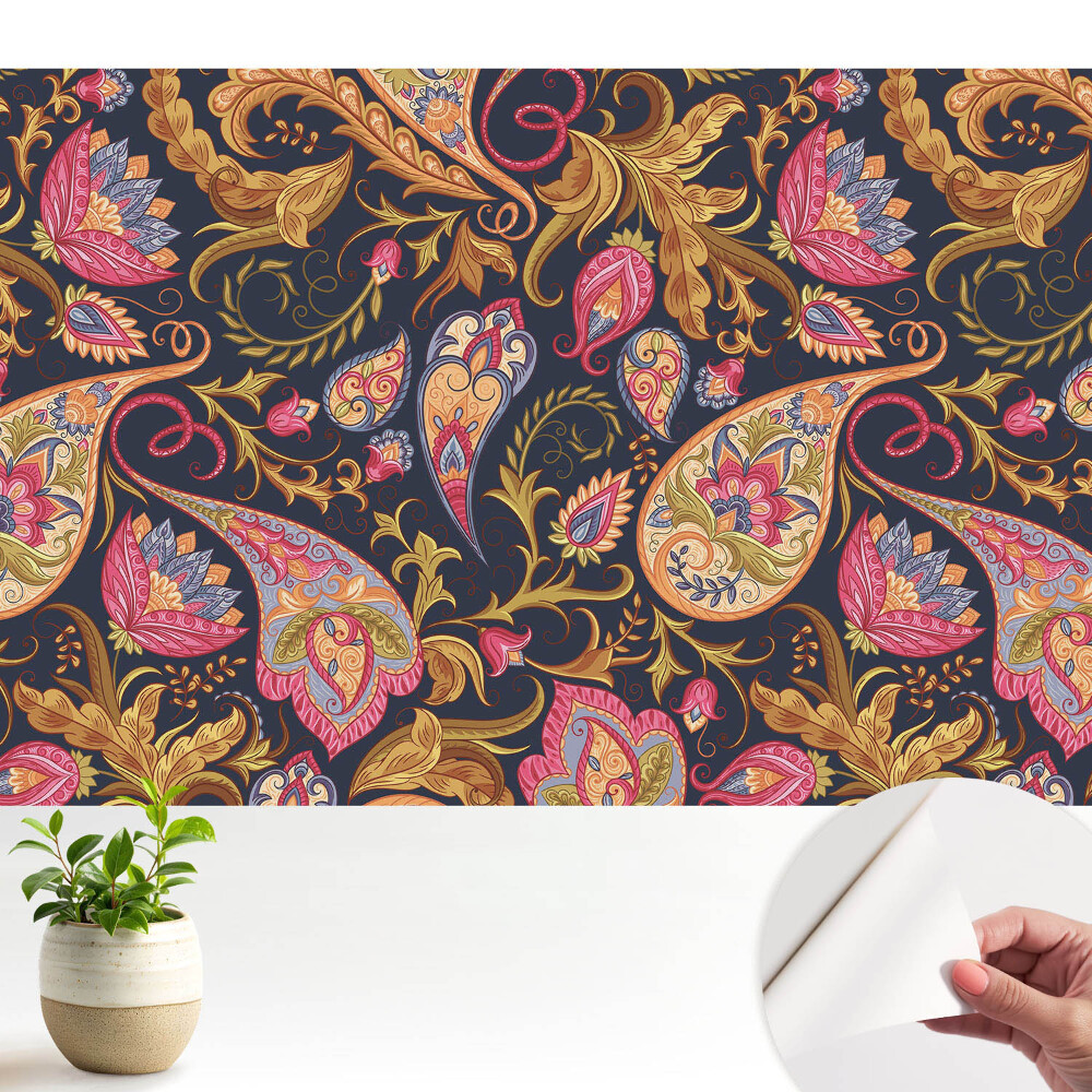 Öntapadós tapéta virágos paisley mintával, színes és elegáns