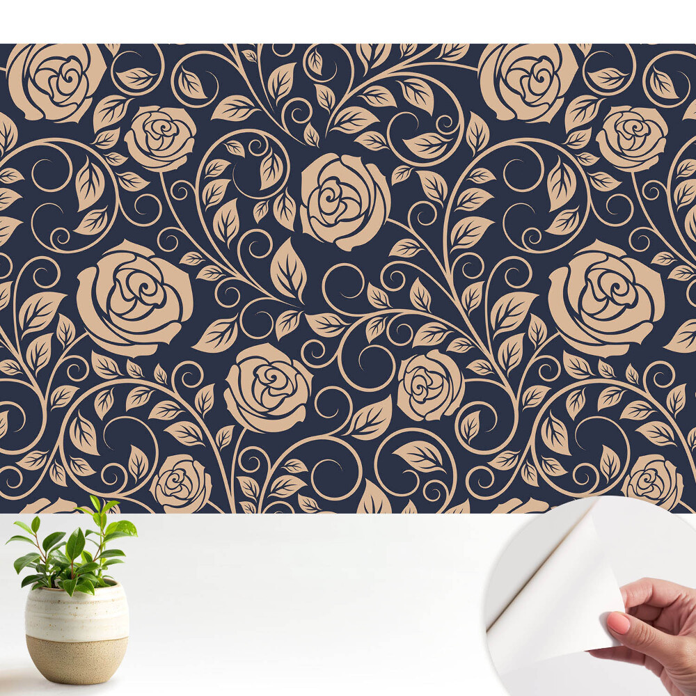 Öntapadós tapéta falra Klasszikus rózsák sötétkék alapon