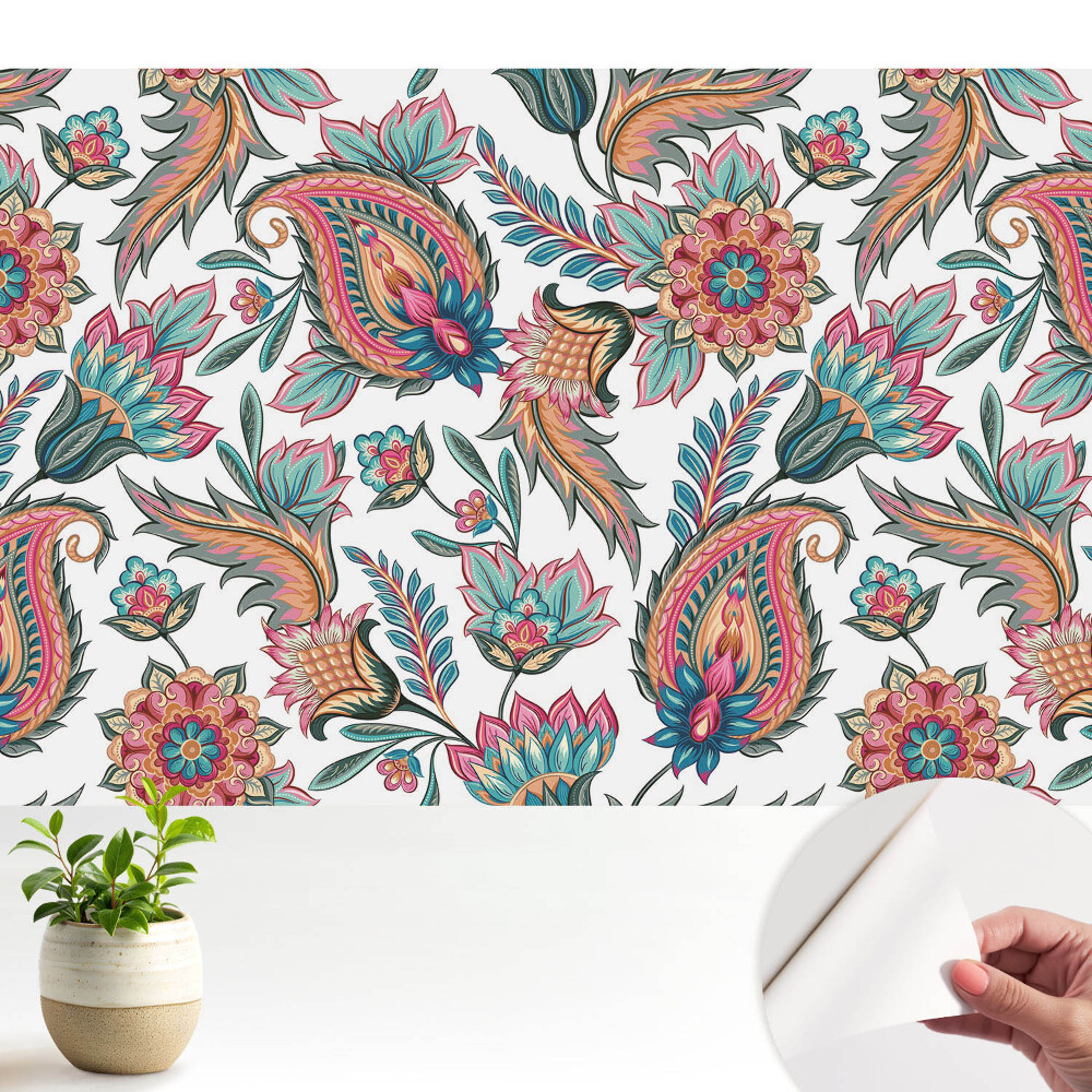 Öntapadós tapéta falra Paisley minta virágokkal és levelekkel
