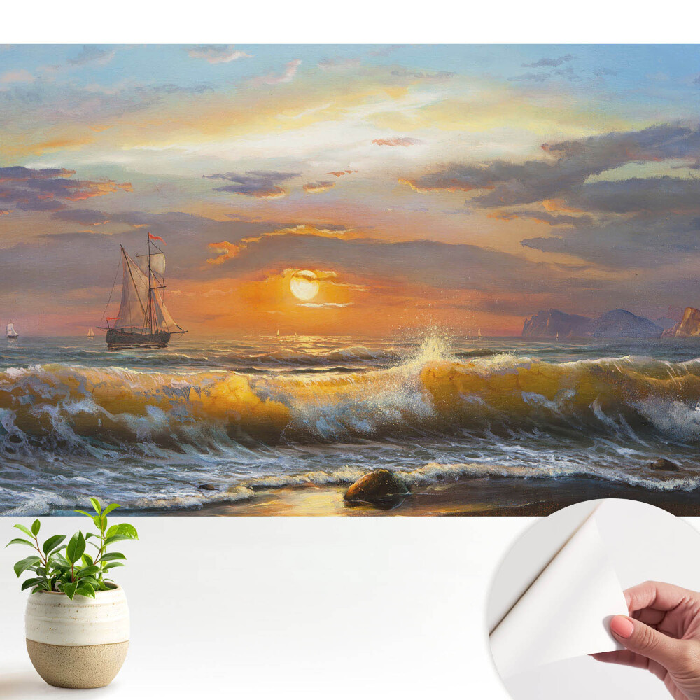 Öntapadó tapéta Vitorlás hajó a tengeren naplementekor