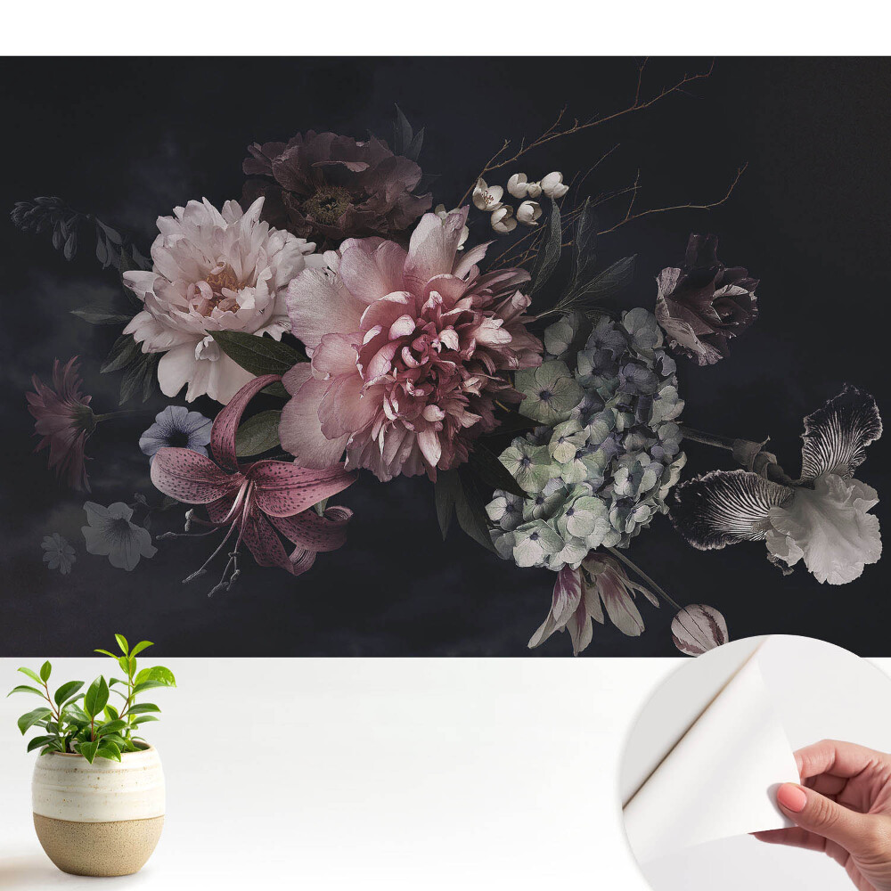 Öntapadós tapéta falra Virágos elegancia sötét háttér előtt
