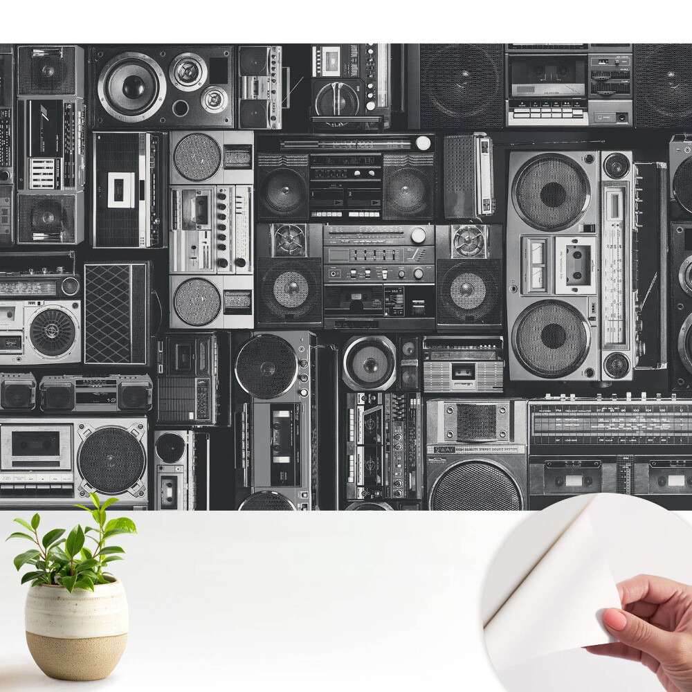 Öntapadós tapéta falra Stílusos retró minta rádiókkal