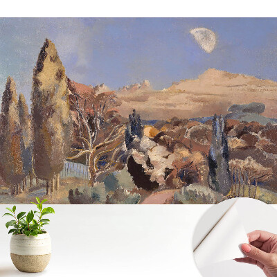 Öntapadó tapéta Festői táj fákkal és hegyekkel