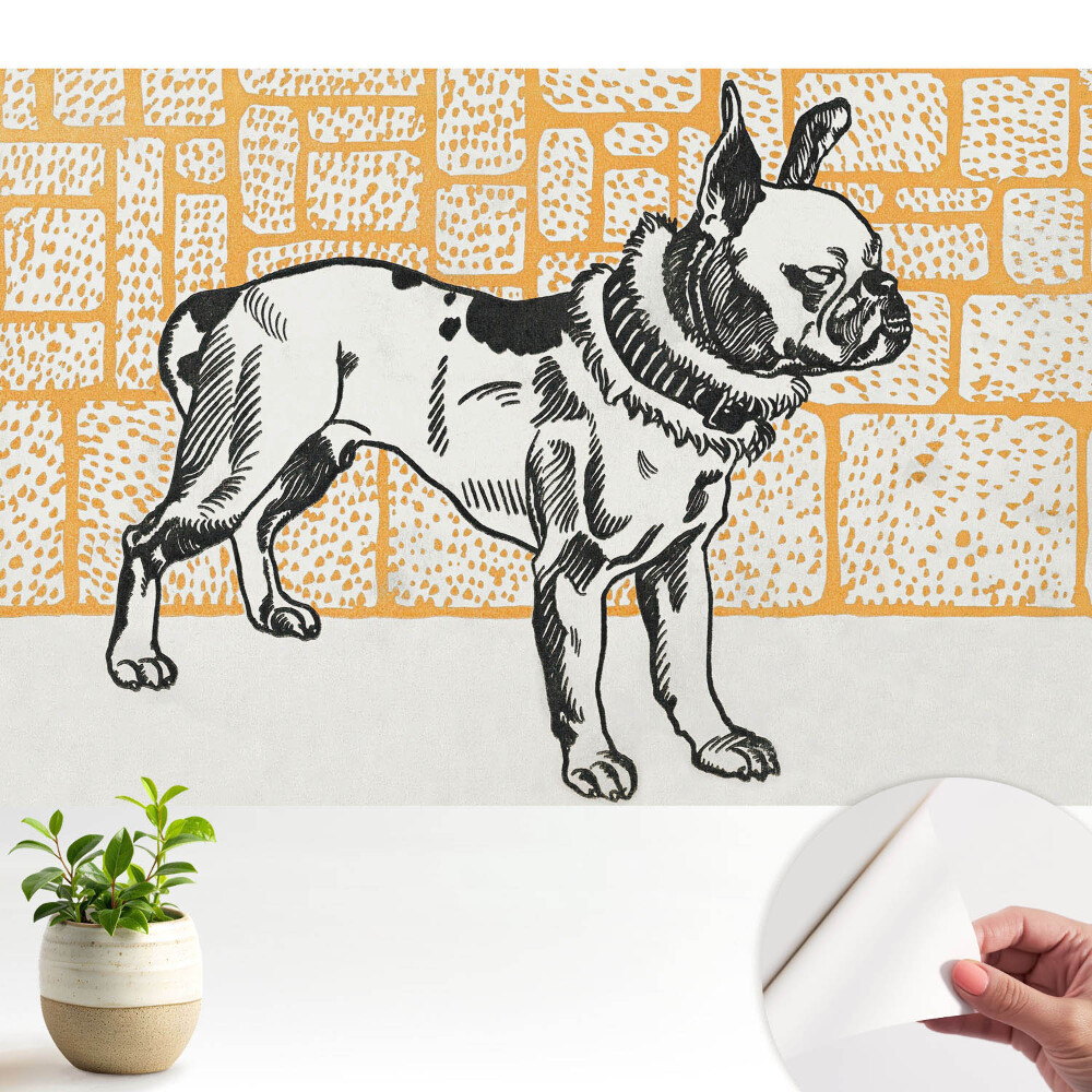 Dekor tapéta Egy kutya téglafalak hátterében retró stílusban