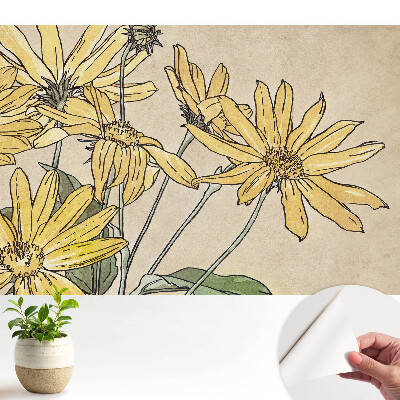 Öntapadós tapéta falra Sárga virágok bézs alapon