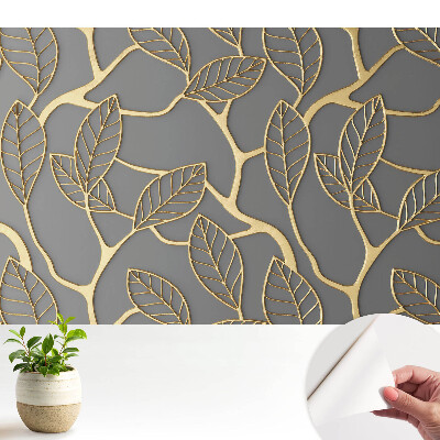 Öntapadós tapéta Levelek szürke háttéren, finom minta