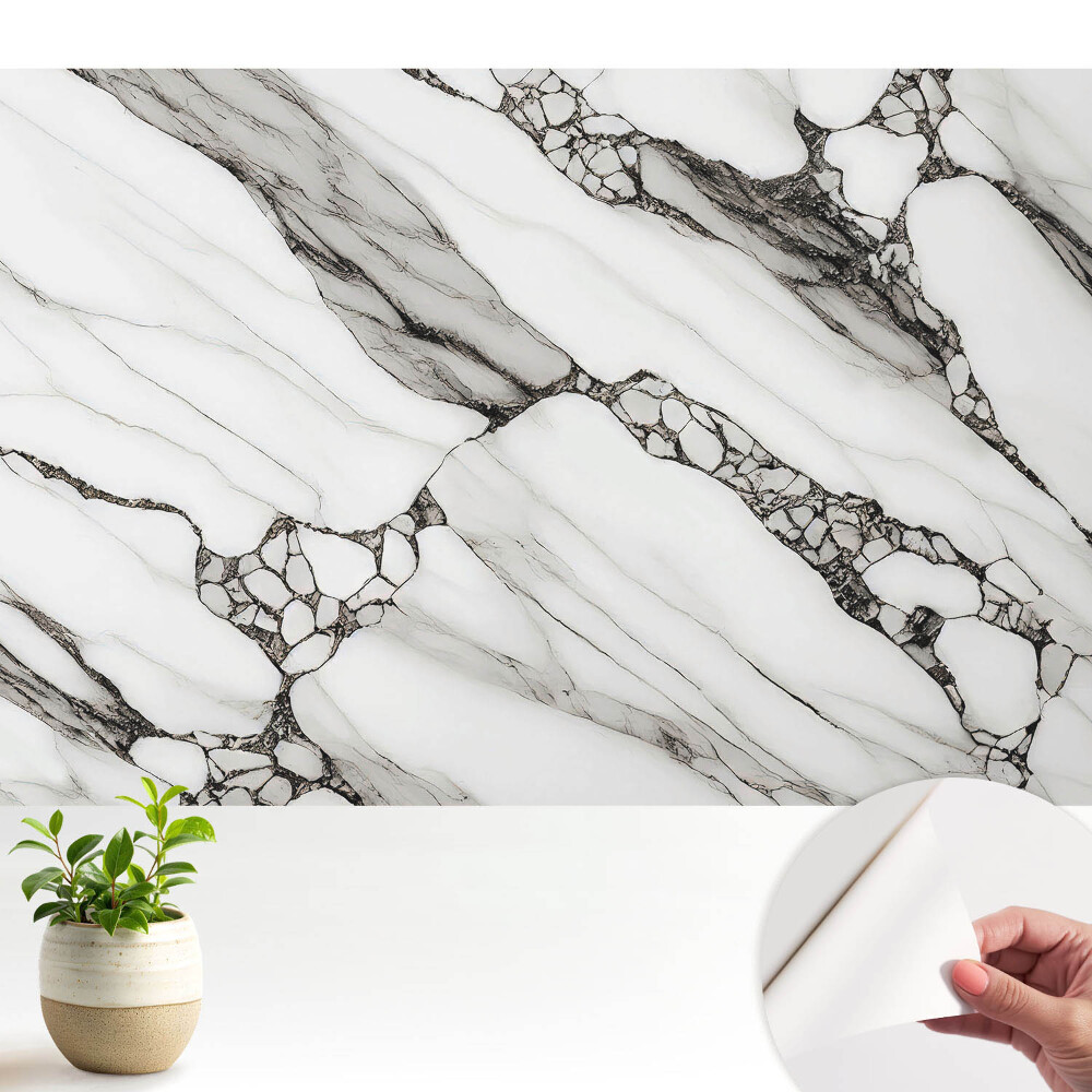 Öntapadó tapéta Fekete erek fehér kőalapon