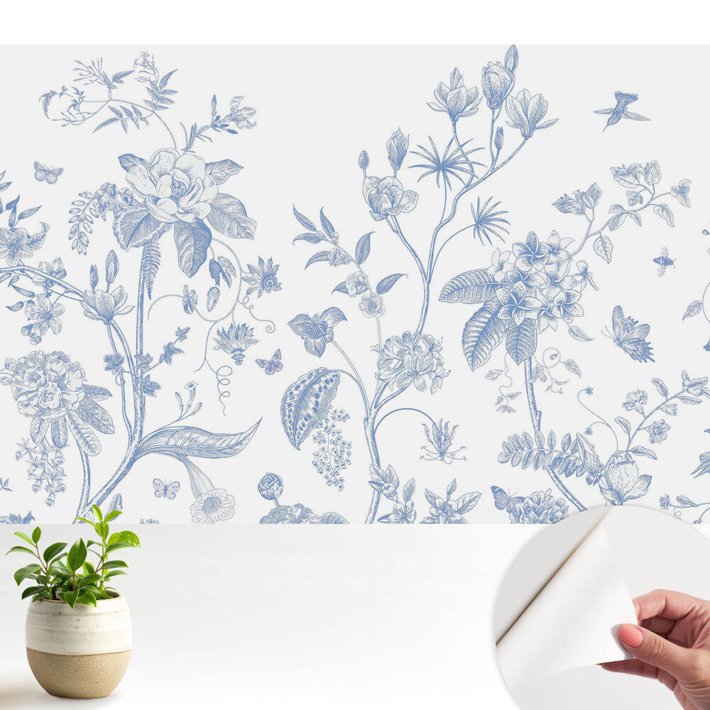 Tapéta Finom kék virágok és madarak