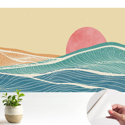 Öntapadós tapéta Tengeri hullámok és rózsaszín nap absztrakt