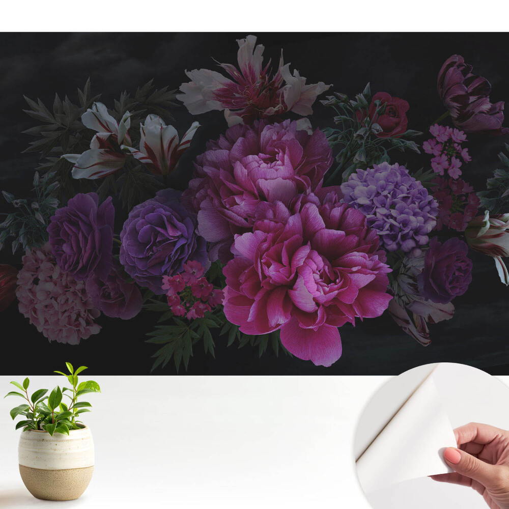 Öntapadó tapéta Romantikus virágok sötét háttér előtt