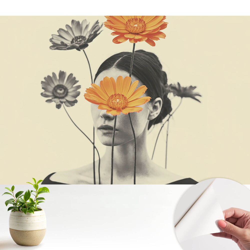Dekor tapéta Virágok és egy arc szürreális stílusban