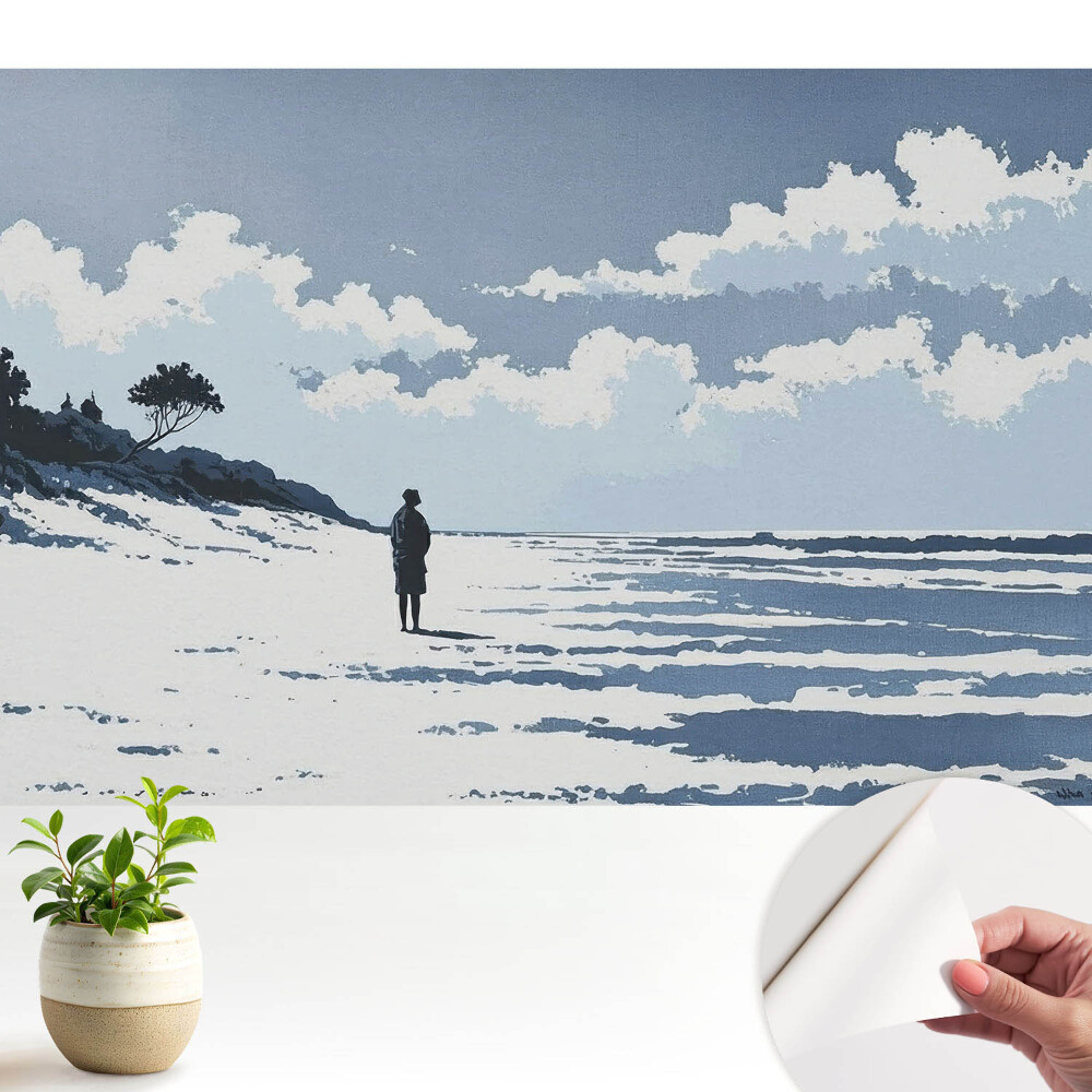 Tapéta Magányos alak a strandon kék háttér
