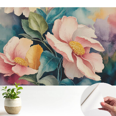 Öntapadós tapéta falra Pasztell virágok levelekkel akvarell stílusban