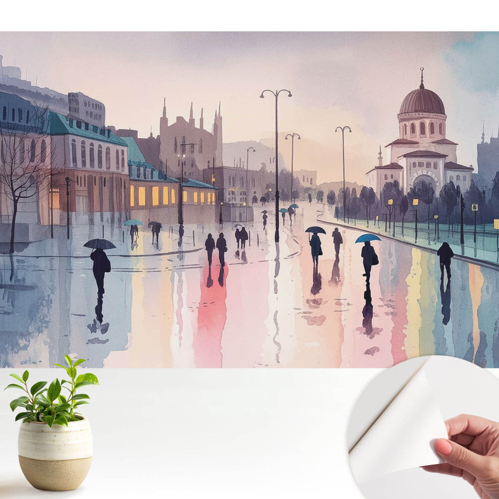 Öntapadós tapéta Városi utca eső után