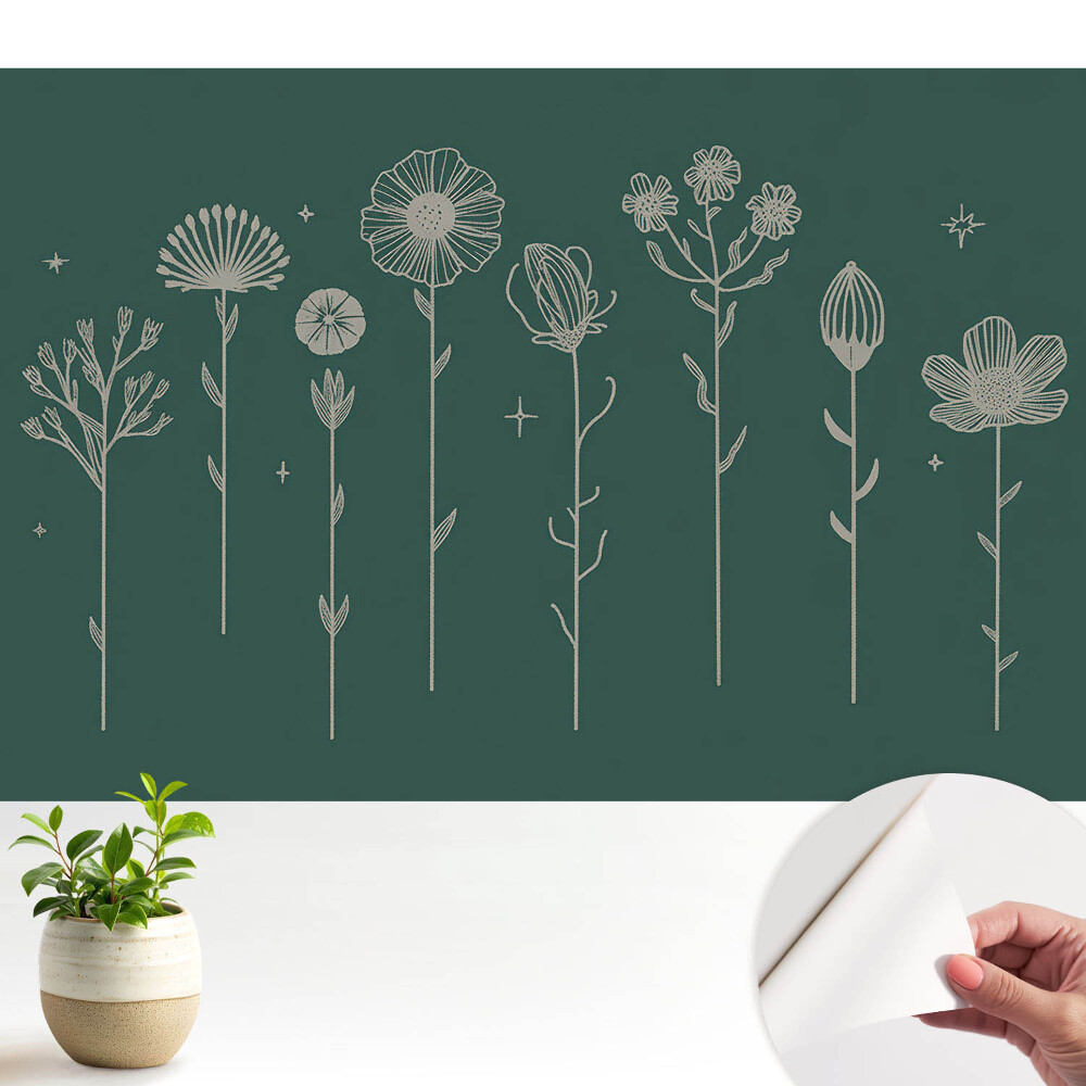 Öntapadós tapéta Minimalista virágmotívumok zöld háttéren