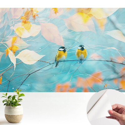 Modern tapéta Madarak egy leveles díszítésű ágon.