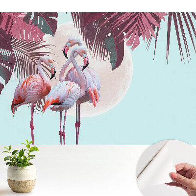 Öntapadó tapéta Színes flamingók trópusi környezetben
