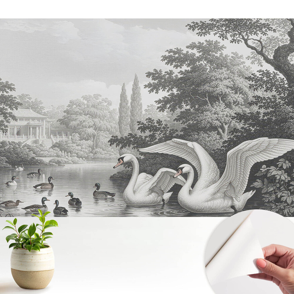 Öntapadós tapéta Egy tó hattyúkkal és kacsákkal klasszikus stílusban