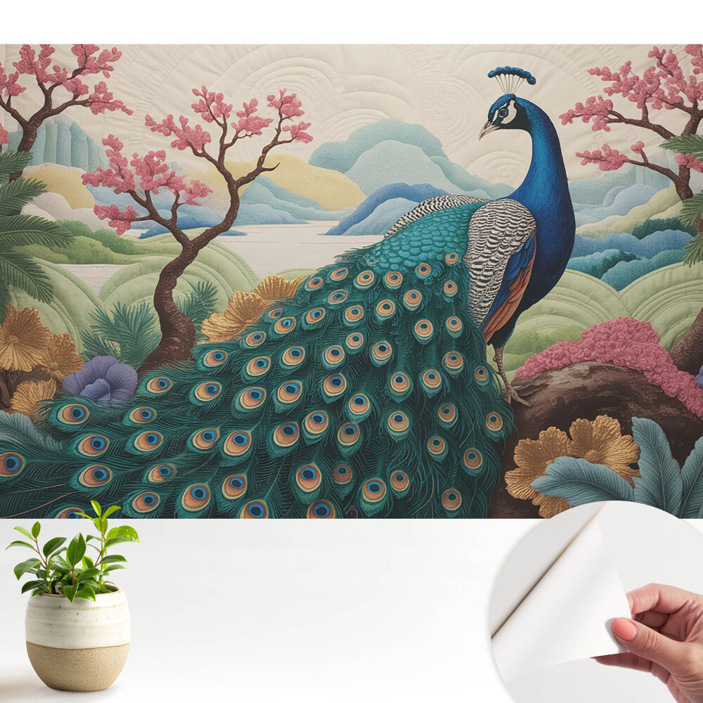 Modern tapéta Egy egzotikus páva pasztell tájképben