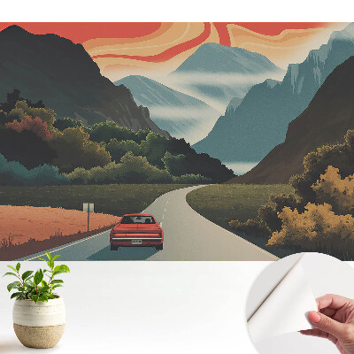 Öntapadós tapéta falra Retro kirándulás a hegyekbe