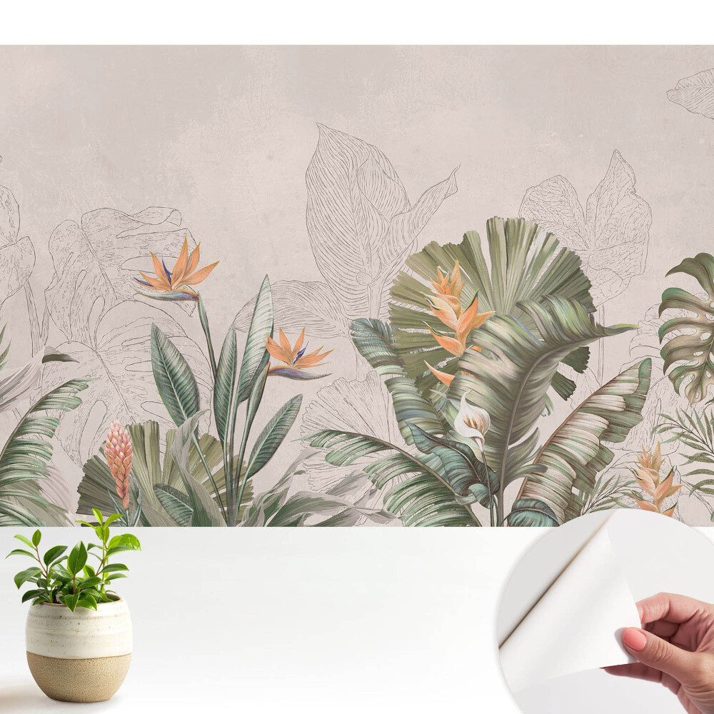 Öntapadós tapéta Egzotikus növényzet színes virágokkal